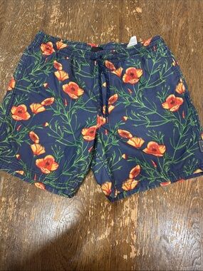 Vans Navy Floral Print Women’s Shorts with Orange Blooms